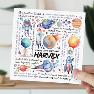 carte d'anniversaire de 8 ans | Carte d'informations sur l'espace pour fils, petit-fils, neveu, filleul, petit garçon | Cadeau pour amateur d'astronomie pour enfants | Carte 8e anniversaire
