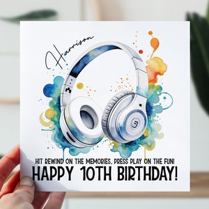 d'anniversaire avec casque audio | Carte musicale pour fils, fille, nièce, neveu, petit-fils, petite-fille | Carte pour amateurs de jeux vidéo de tout âge | Carte casque