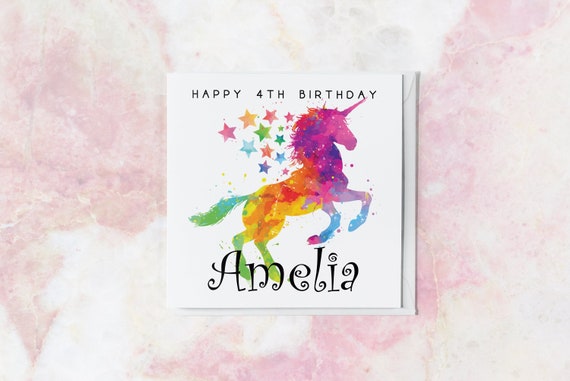 Carte d'anniversaire licorne arc-en-ciel de 4 ans pour fillette de 4 ans 4e  anniversaire Mignon quatrième anniversaire Fille, petite-fille, nièce -   France