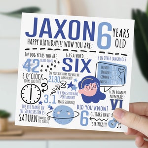 Personalised 6th Birthday Card For Boy | 6th Birthday Card For Son, Nephew, Brother, Grandson | 6 Year Old Children's Card | Fun Fact Card