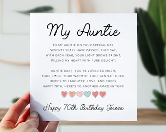 70th Birthday Card For Auntie | Auntie 70th Birthday Card | Cute Poem Card For Aunty, Aunt | From The Heart 70 Birthday Card For Auntie