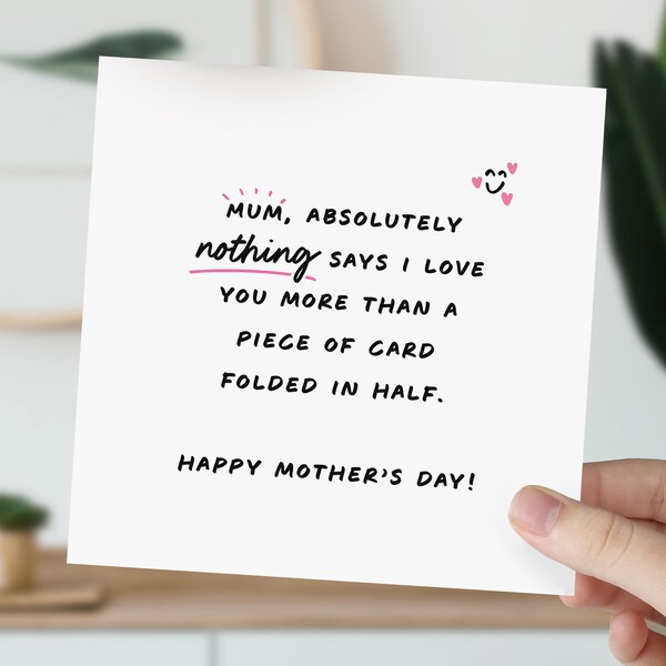 Folded Card Funny Mothers Day Card | Mother's Day Card For Mum, Wife | Cheeky Minimal Card For Grandma | Happy Mother Day Joke Gift For Her