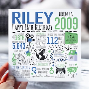 Carte d'anniversaire personnalisée pour lui | né en 2009 carte de vœux | Carte de 16 ans pour fils, petit-fils, neveu, frère