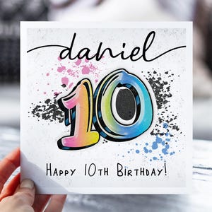 10e carte d'anniversaire graffiti personnalisée | 10e anniversaire fille, garçon | carte postale pour 10 ans | Carte pour fille, fils, petit-fils, petite-fille