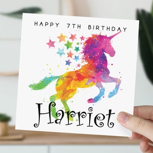 7 Year Old Rainbow Unicorn Birthday Card | Card For 7 Year Old Girl | 7th Birthday | Cute Seventh Birthday | Daughter, Granddaughter, Niece