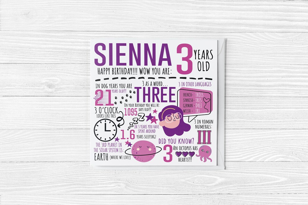 Personalised 3rd Birthday Card for Girl 3rd Birthday Card for Daughter ...
