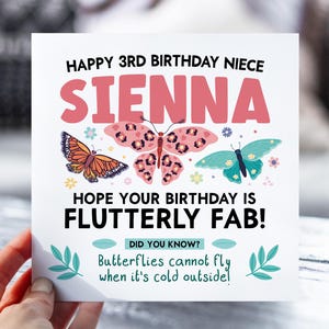3rd Birthday Card for Girls | Butterfly Birthday Card for Daughter, Granddaughter, Niece, Sister | Cute Animal Fact Card | 3 Year Old Card