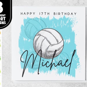 17e anniversaire sur le thème du sport | Carte de volley-ball personnalisée de 17 ans pour fils, petit-fils, neveu | Carte dix-septième anniversaire pour amateur de sport