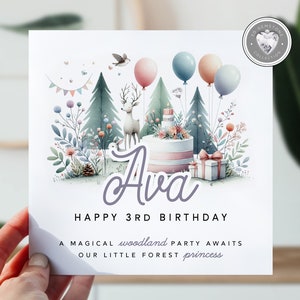 Carte pour le 3e anniversaire d'une fille, petite-fille, nièce, fille | Troisième carte d'anniversaire pour petite fille | Animal mignon | Carte pour 3 ans