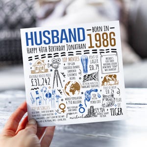 40th Birthday Card For Husband | Born in 1986 Card for Hubby, Partner, Lover | Husband 40th Card | 40 Year Old Card For Him | 40th Gift imagem 1