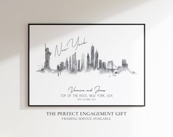 New York Personalised Engagement Print | Wall Art | Travel Poster Gift | Couples USA Poster | Watercolour Skyline Print | Special Date
