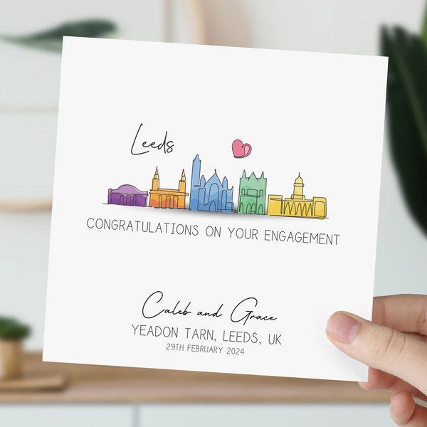 Leeds Engagement Card | Engaged in UK Skyline | Congratulations on Your Engagement | Gift For Couples | Yorkshire Watercolour Wedding Card