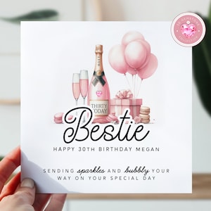 Carte du 30e anniversaire de Bestie | Carte d'anniversaire pour elle | Carte de 30 pour Bestie, Meilleur ami | Carte d'anniversaire pour le 30e | Joli cadeau champagne 30e