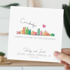 Carte de fiançailles Cambridge | Engagé dans la ligne d'horizon du Royaume-Uni | Félicitations pour vos fiançailles | Cadeau pour couple | Carte de mariage aquarelle Angleterre