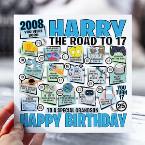 17e anniversaire pour garçon | La route vers 17 | Carte Né en 2008 pour garçon | pour fils, neveu, petit-fils, frère | Carte de 17 ans