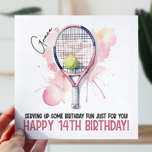 Pink Tennis Birthday Card | Sport Lover Birthday Card For Daughter, Granddaughter, Niece | Any Age Tennis Card | Tennis Racket Card For Her