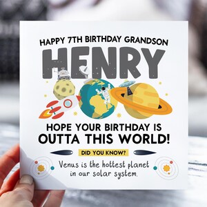 Thème de l'espace pour carte du 7e anniversaire | Carte Rocket pour fils, fille, petit-fils, nièce, neveu | carte de visite amusante sur l'espace | Cadeau 7 ans