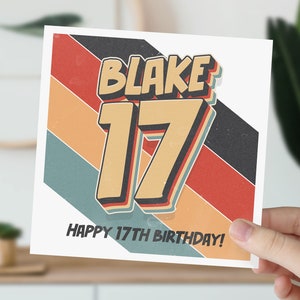 Carte personnalisée pour 17e anniversaire | 17e anniversaire rétro fille, garçon | carte postale pour 17 ans | Carte pour fille, fils, petit-fils, petite-fille