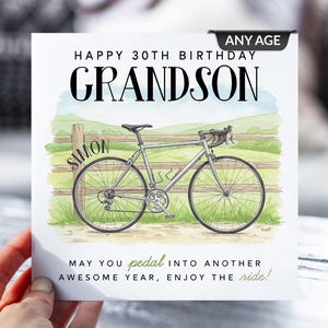 d'anniversaire personnalisée à vélo | Tout âge | pour petit-fils, fils, père, ami | Thème vélo de route | Nom personnalisé | Carte d'anniversaire faite main