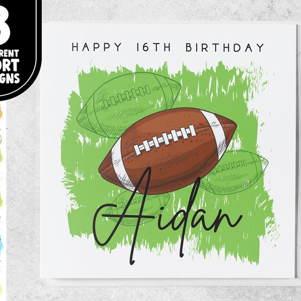 Sport-Themed 16th Birthday Card | Custom 16 Year Old Rugby/ American Football Card For Son | Sixteenth Birthday Card For Sports Lover