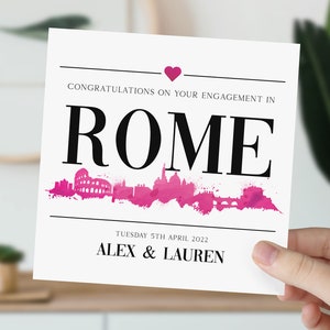 carte personnalisée de fiançailles de Rome | de fiançailles Rome | Italie Cadeau de fiançailles | Colisée | Couple nouvellement fiancé à Rome | Cadeau de fiançailles
