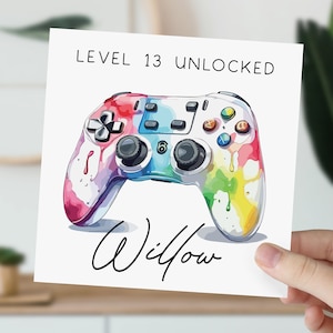 Carte d'anniversaire de jeu de 13 ans | Carte de voeux déverrouillée | Carte Xbox pour elle et lui | Cadeau pour joueur de tout âge pour fils, fille, petit-fils