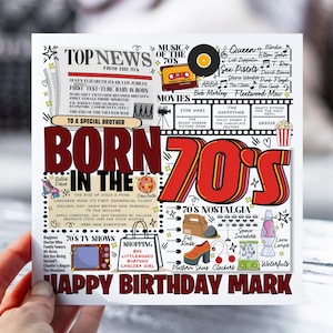 d'anniversaire né dans les années 70 | Carte des années 1970 pour papa, frère, oncle | Carte d'anniversaire rétro nostalgie pour lui, mari | Carte d'informations sur la décennie amusante