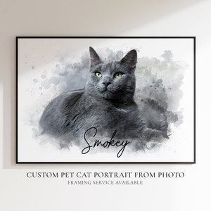 Personalised Pet Cat Portrait | Custom Cat Portrait | Pet Painting From Your Photo | Cat Lover Gift | Pet Cat Artwork | Black and White Cat