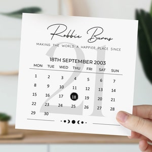 Calendrier personnalisé du 21e anniversaire | Carte de voeux 2003 | 21e carte pour lui | Carte étape importante pour homme, fils, frère, petit-fils, neveu