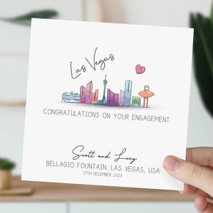 Carte de fiançailles de Las Vegas | Engagé dans USA Skyline | Félicitations pour vos fiançailles | Cadeau pour couple | Mariage aquarelle à Las Vegas