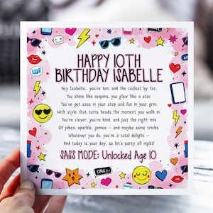 10e carte d'anniversaire pour fille impertinente | Carte poème drôle pour fille, petite-fille, nièce | Carte d'anniversaire personnalisée Kids Attitude pour 10 ans