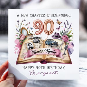 90e anniversaire pour tante, meilleure amie, soeur, grand-mère, amie, femme, maman | Nouveau chapitre quatre-vingt-dix conception de livre (fr) | Carte personnalisée pour elle