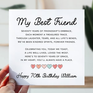 70e anniversaire de votre meilleur ami | Carte d'anniversaire pour le 70e anniversaire de Bestie | Jolie carte de poème pour un ami | Carte d'anniversaire 70e venant du coeur pour meilleur ami