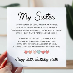 80e anniversaire pour soeur | 80e anniversaire de soeur | Jolie carte poème pour elle | Carte d'anniversaire de 80 ans du coeur pour soeur, soeur