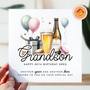 40e carte d'anniversaire pour petit-fils | Carte d'anniversaire pour lui | 40 cartes pour petit-fils | Carte d'anniversaire pour 40 ans | 40e bouteille de bière cadeau pour petit-fils