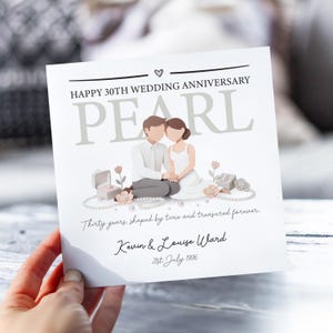 Personalised 30th Anniversary Card | Pearl Wedding Anniversary Card | 30 Year Wedding Card for Him, Her, Husband or Wife | Name & Date