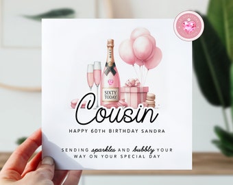 60th Birthday Card For Cousin | Birthday Card For Her | 60 Card For Cousin | Birthday Card For 60th | Cute 60th Pink Champagne Bottle Gift