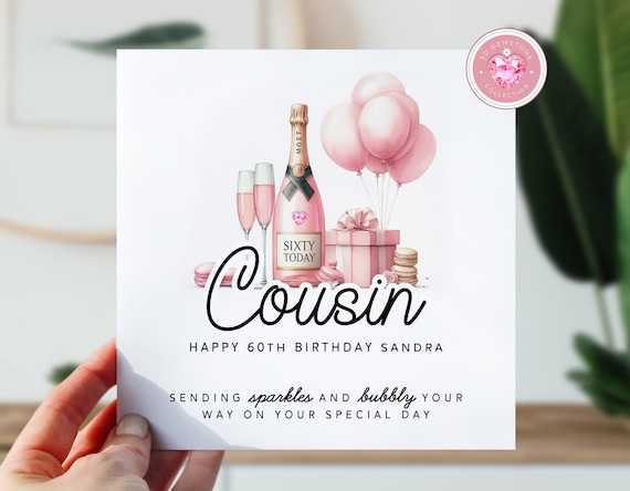 Biglietto Auguri 60° Compleanno WHITE COTTON CARDS Con Flute E Decorazioni A Mano – Formato 16x16cm Con Busta