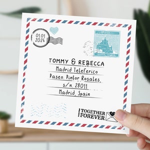 carte personnalisée de fiançailles de l'Espagne | Cadeau pour couple | Fiancées à Madrid | Félicitations pour votre carte de fiançailles | Timbre de voyage vintage