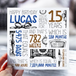 d'anniversaire personnalisée de 15 ans | 15e anniversaire pour garçons, lui | Carte 2010 ans et mois | Pour le fils, le petit-fils, le neveu et le frère