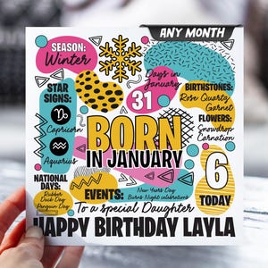 Carte d'anniversaire pour fille | pour enfant de 6 ans | N'importe quel mois | Carte d'informations sur le zodiaque pour enfants | Carte pour fille, petite-fille, nièce