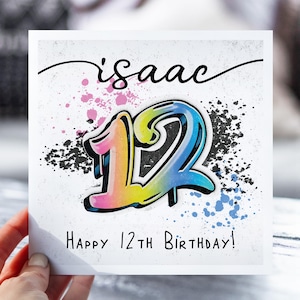 12e carte d'anniversaire graffiti personnalisée | 12e anniversaire fille, garçon | pour enfant de 12 ans | Carte pour fille, fils, petit-fils, petite-fille