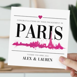 carte de fiançailles personnalisée de Paris | Carte de fiançailles Paris | France cadeau de fiançailles | Fiançailles Disney Paris | Couple nouvellement fiancé à Paris