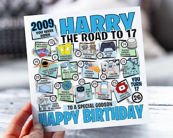 Tarjeta de cumpleaños número 17 para niño / Tarjeta de "Camino a los 17" / Tarjeta de "Nacido en 2009" para niño / Tarjeta para hijo, sobrino, nieto, hermano / Tarjeta de 17 años