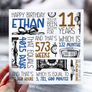 d'anniversaire personnalisée de 11 ans | 11e anniversaire pour garçons, lui | Carte des années et des mois 2014 | Pour le fils, le petit-fils, le neveu et le frère