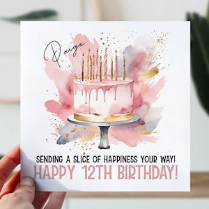 Carte d'anniversaire rose gâteau | Carte de gâteau d'anniversaire pour fille, nièce, petite-fille | Tous les âges, carte de gâteau d'anniversaire aquarelle | Carte Gâteau de fête