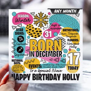 Carte d'anniversaire pour fille | carte postale pour 17 ans | N'importe quel mois | Carte d'informations sur le zodiaque pour enfants | Carte pour fille, petite-fille, nièce