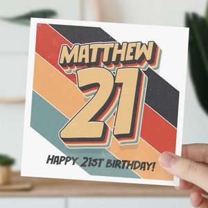 Personalised 21st Birthday Card | Retro 21st Birthday Girl, Boy | Card For 21 Year Old | Card For Daughter, Son, Grandson, Granddaughter