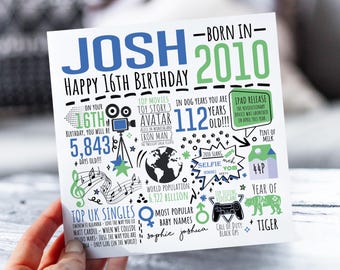 Personalised 16th Birthday Card For Him | Born in 2010 Greetings Card | 16 Year Old Card For Son, Grandson, Nephew, Brother