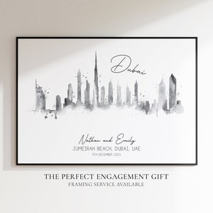 Personalised Dubai Engagement Print | Dubai Wall Art | Travel Poster Gift | Couples Poster Print | Dubai Proposal | Dubai Skyline | Date